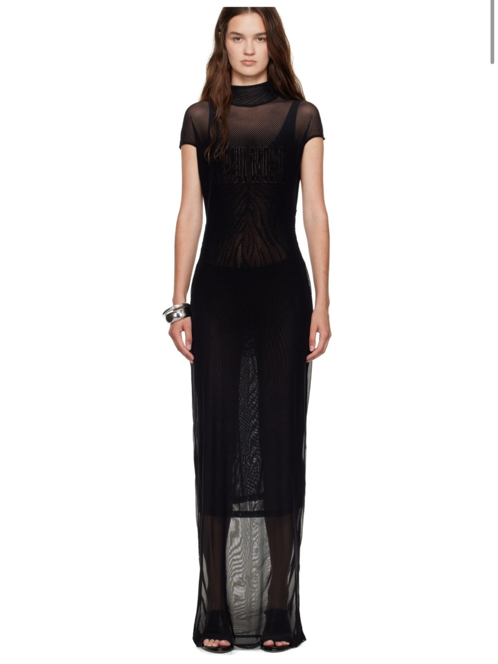 Jean Paul Gaultier Black Sleveless Flock Maxi Dress
